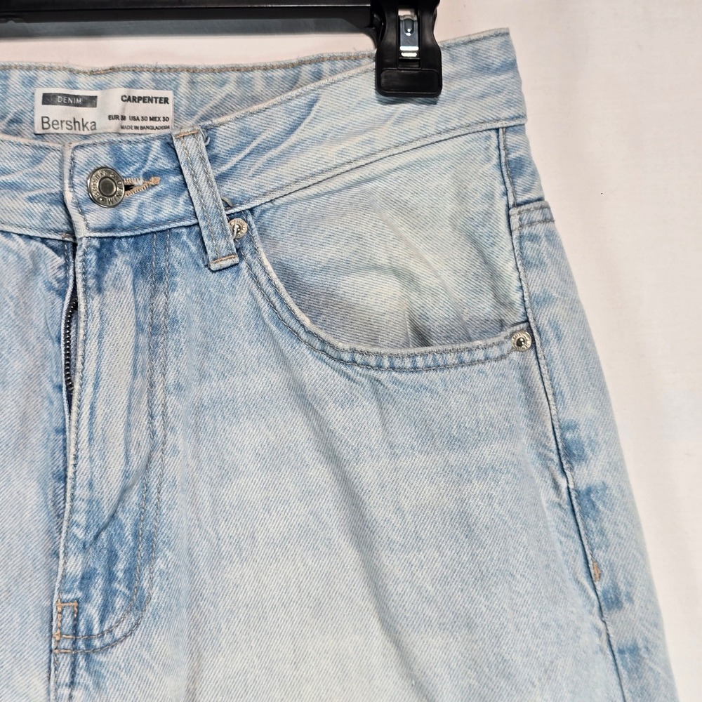 Bershka Carpenter Jeans Mens 30‎ Light Wash Denim Straight Leg Utility Pants - Picture 9 of 16